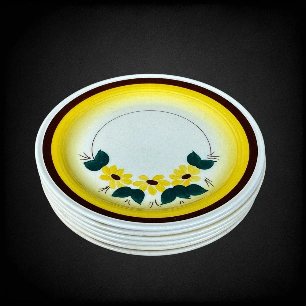 6 Vernonware Vernon Kilns Brown Eyed Susan Salad Plates Metlox 1940s 50s
